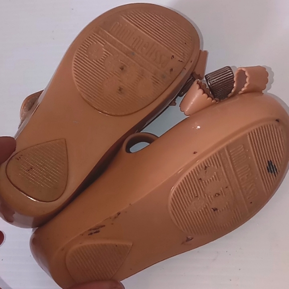 Mini Melissa Rose Gold Pink Bow Peep Toe Mary Janes Toddler Shoes Size-8 - Picture 6 of 7